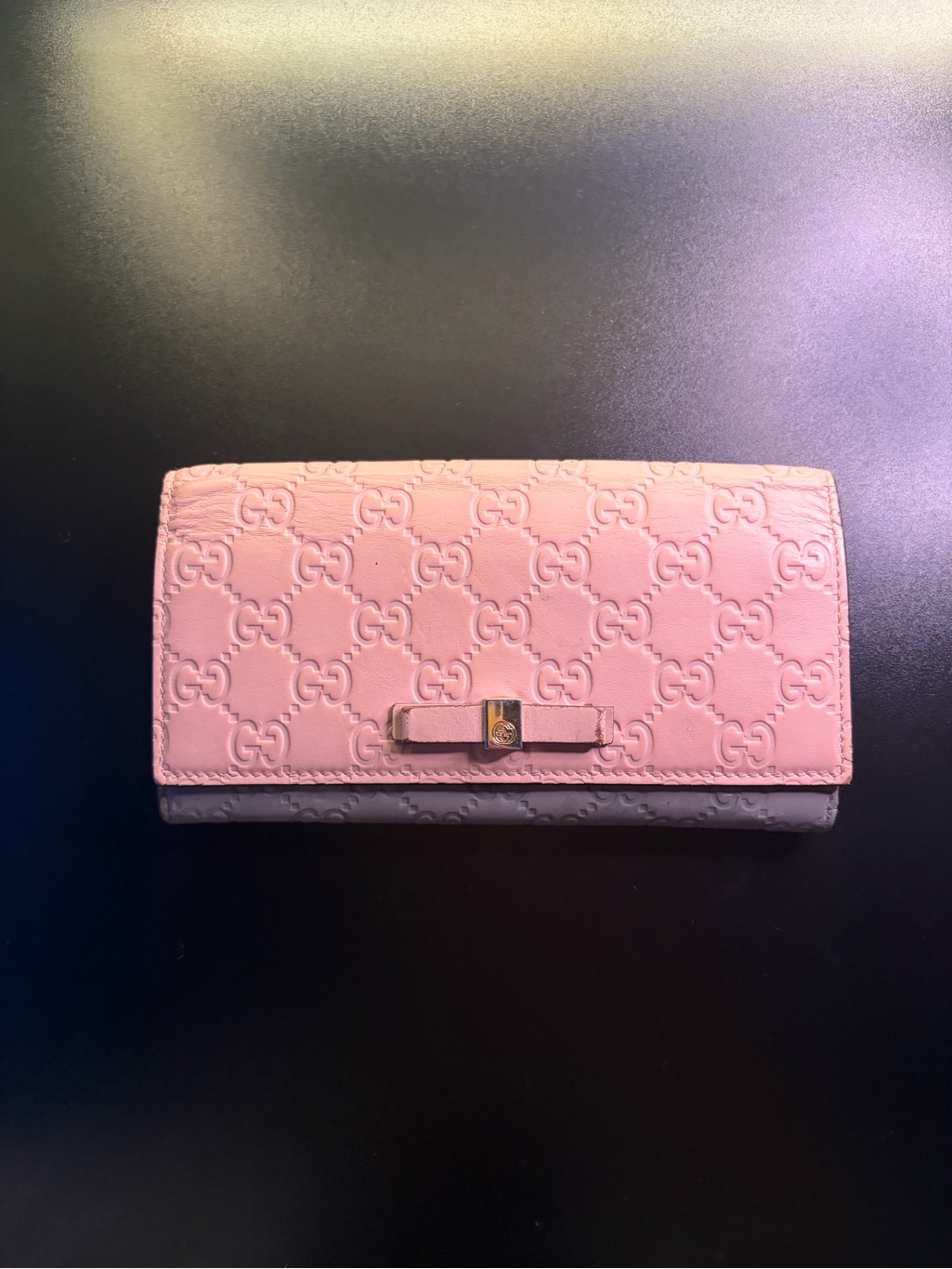 Gucci Guccissima Gg-Embossed Bow Long Continental Wallet In Pink & Grey